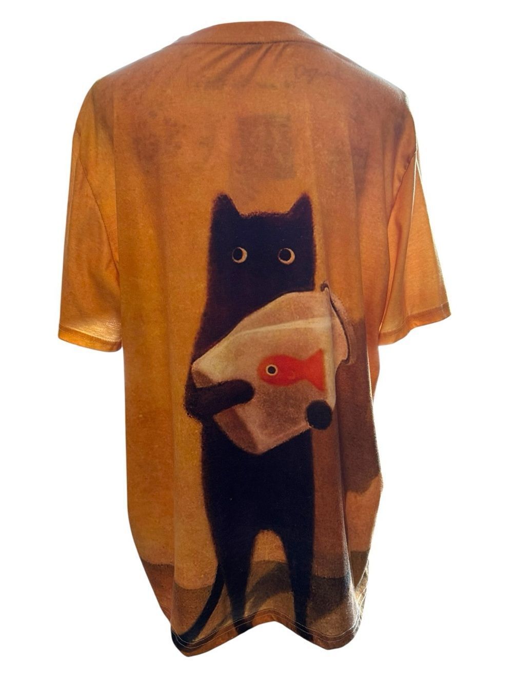 Cute Black Cat Holding Fish Graphic T-Shirt Oversized 2XL Kawaii Tee - Picture 3 of 9